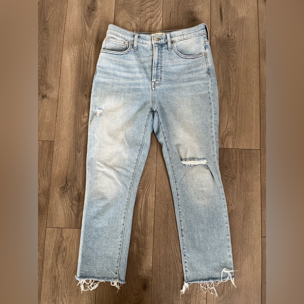 Madewell Perfect Vintage Distressed Light Wash Straight Denim Jeans